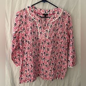 Talbots pink monkey tunic size MP 3/4 sleeve whimsical cotton